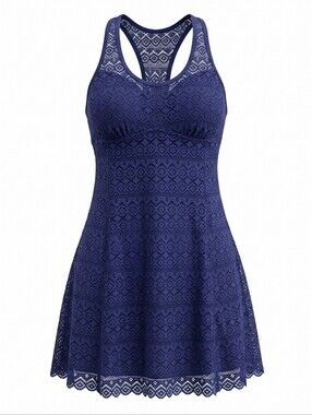Soybu Navy Racerback Sleeveless Swim Coverup  Built-In Support Lace Lined